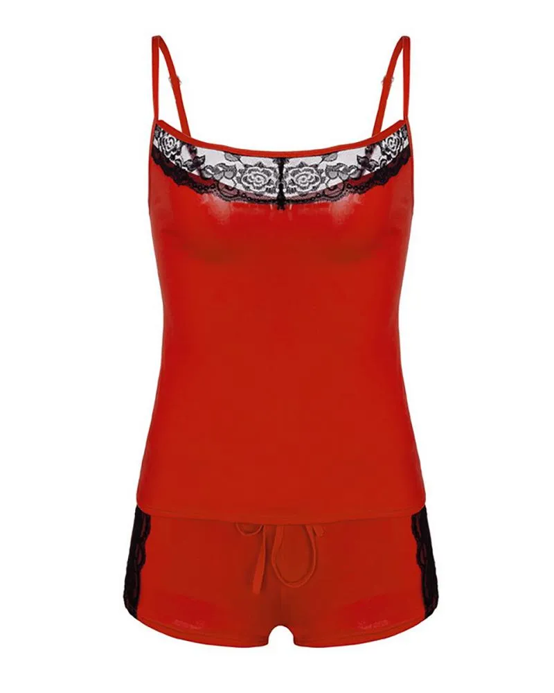 U Neck Spaghetti Strap Crochet Lace Cami Set