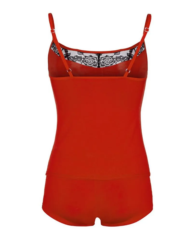 U Neck Spaghetti Strap Crochet Lace Cami Set