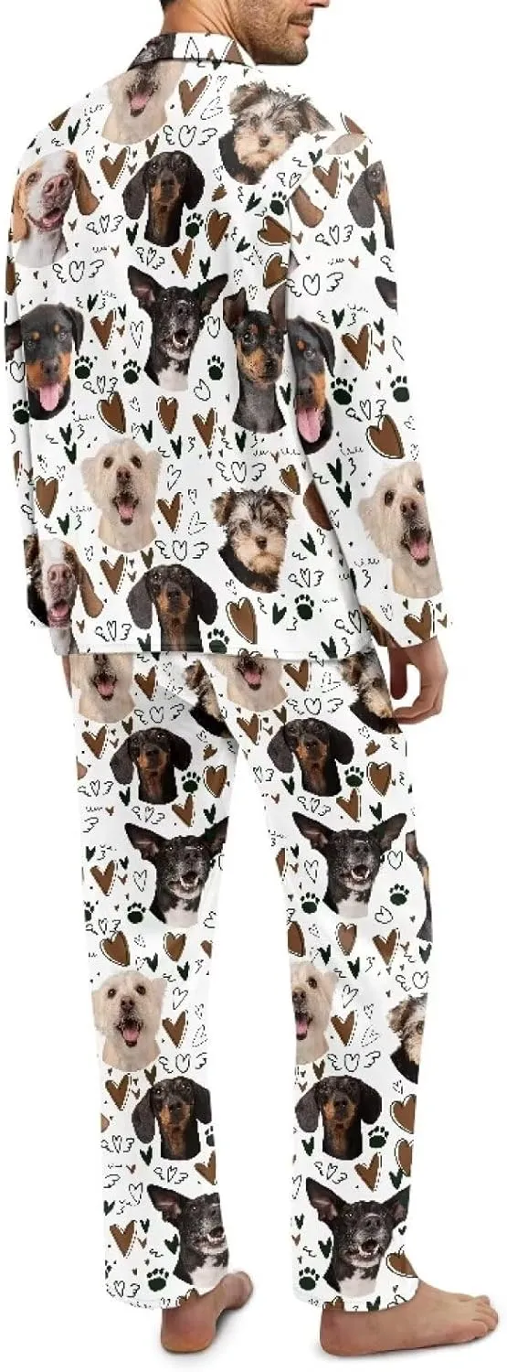Uasibuni Cute Pajama Sets Men's Sleepwear Set Soft Long Sleeve Pajamas with Long Pants Lounge Set