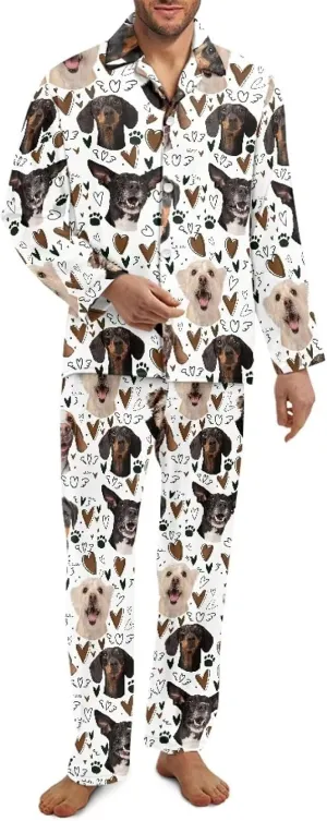 Uasibuni Cute Pajama Sets Men's Sleepwear Set Soft Long Sleeve Pajamas with Long Pants Lounge Set