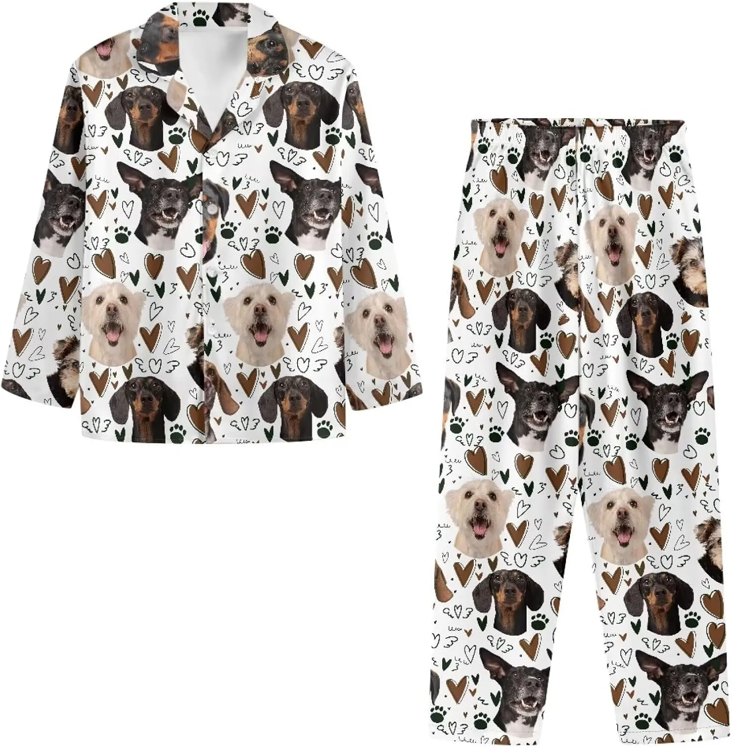 Uasibuni Cute Pajama Sets Men's Sleepwear Set Soft Long Sleeve Pajamas with Long Pants Lounge Set
