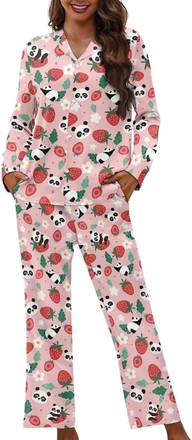 Uasibuni Fashion Button Down Pajama Set For Women Long Sleeve Pajama Pants Soft Comfy Pjs Loungewear Sets