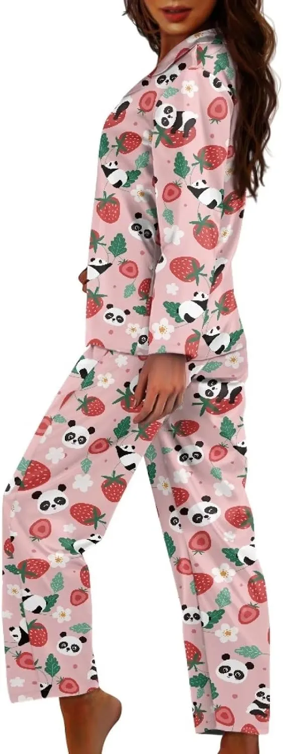 Uasibuni Fashion Button Down Pajama Set For Women Long Sleeve Pajama Pants Soft Comfy Pjs Loungewear Sets