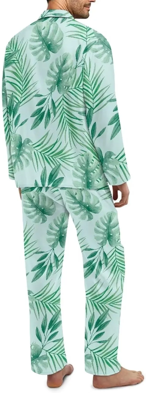 Uasibuni Men's Knit Pjs Top and Pant Sleep Set Men 2 Piece Long Sleeve Pjs Set for Men Sleepwear