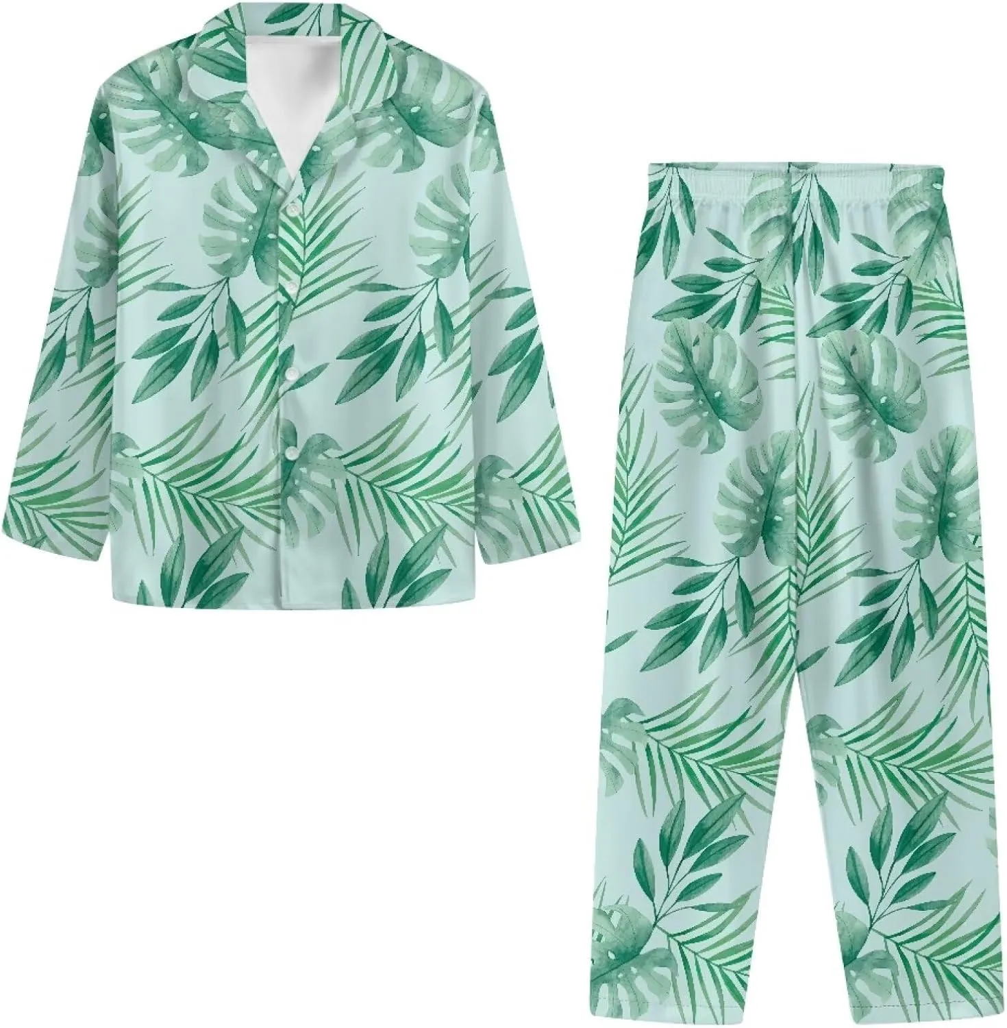 Uasibuni Men's Knit Pjs Top and Pant Sleep Set Men 2 Piece Long Sleeve Pjs Set for Men Sleepwear