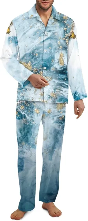 Uasibuni Men's Pajama Set Sleepwear 2 Piece Long Sleeve Pjs and Fleece Lounge Pants Pajamas for Men
