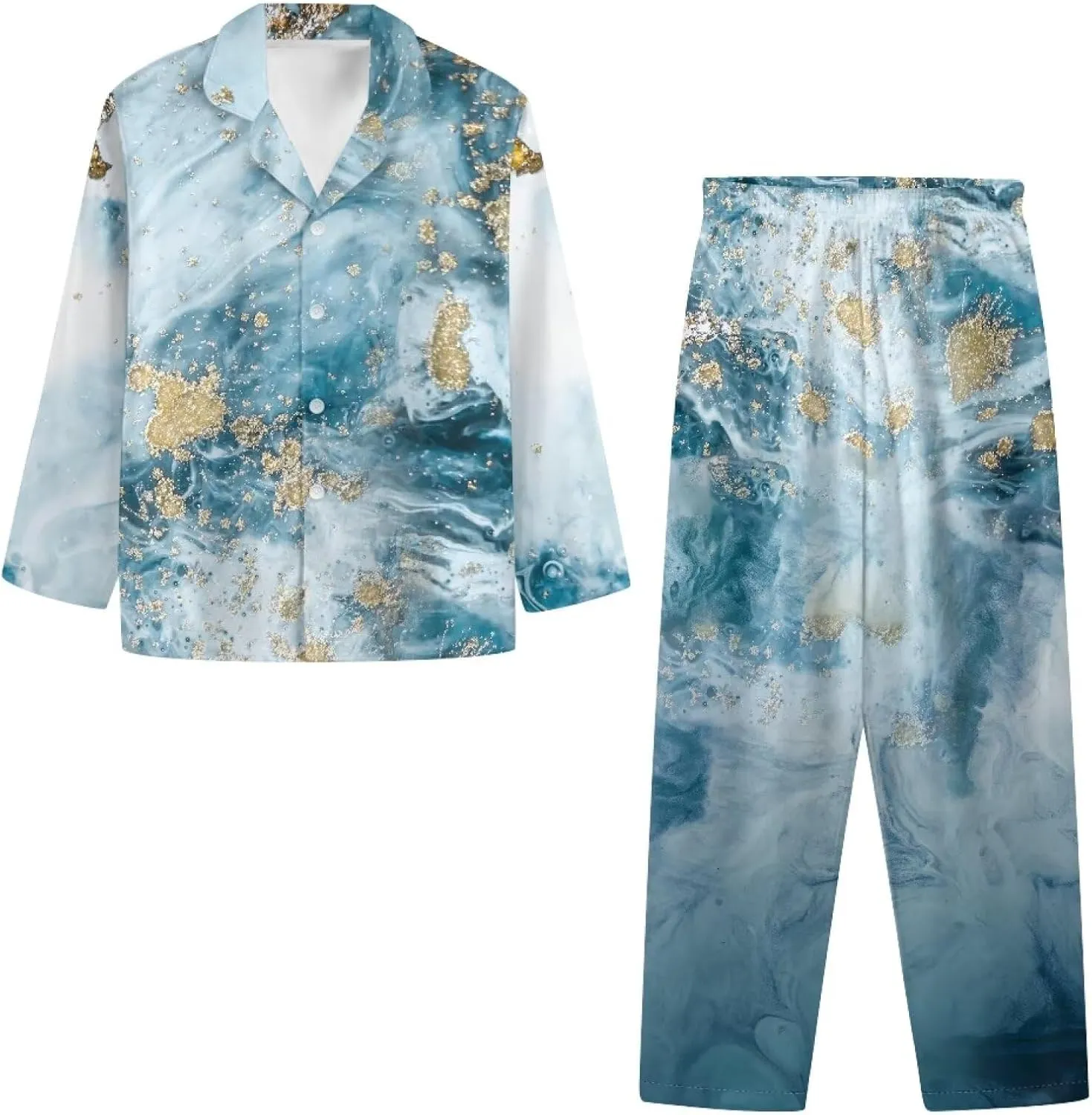Uasibuni Men's Pajama Set Sleepwear 2 Piece Long Sleeve Pjs and Fleece Lounge Pants Pajamas for Men