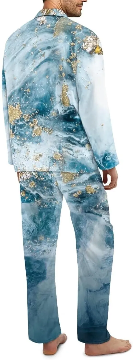 Uasibuni Men's Pajama Set Sleepwear 2 Piece Long Sleeve Pjs and Fleece Lounge Pants Pajamas for Men