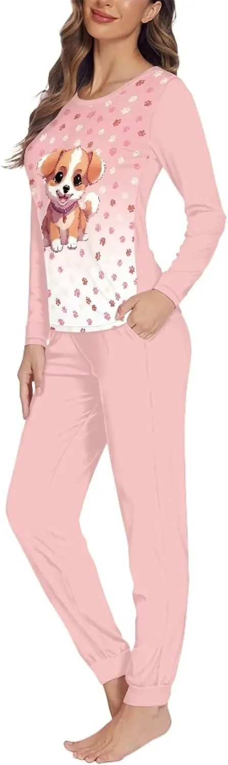 Uasibuni Women's Knitted Longsleeve Top and Pajama Floral Sleepwear and Lounge Set