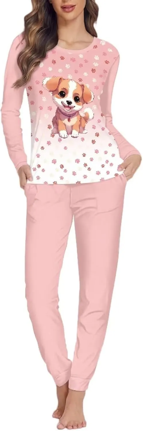 Uasibuni Women's Knitted Longsleeve Top and Pajama Floral Sleepwear and Lounge Set