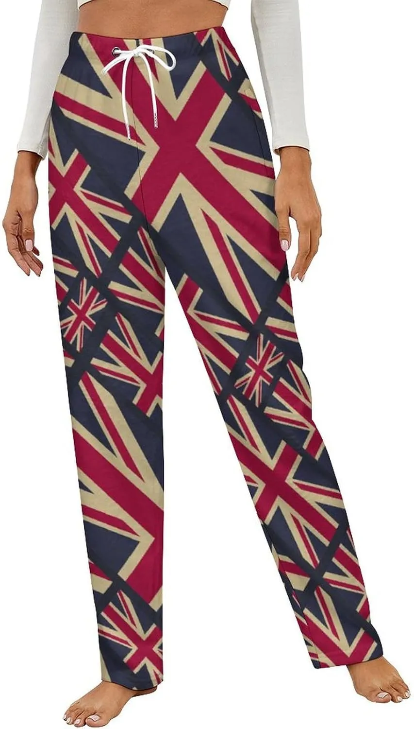 UK Flag Pattern Great Britain Flag Women's Flannel Pajama Pants Fleece Lounge Sleep Bottoms PJ