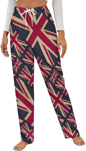 UK Flag Pattern Great Britain Flag Women's Flannel Pajama Pants Fleece Lounge Sleep Bottoms PJ