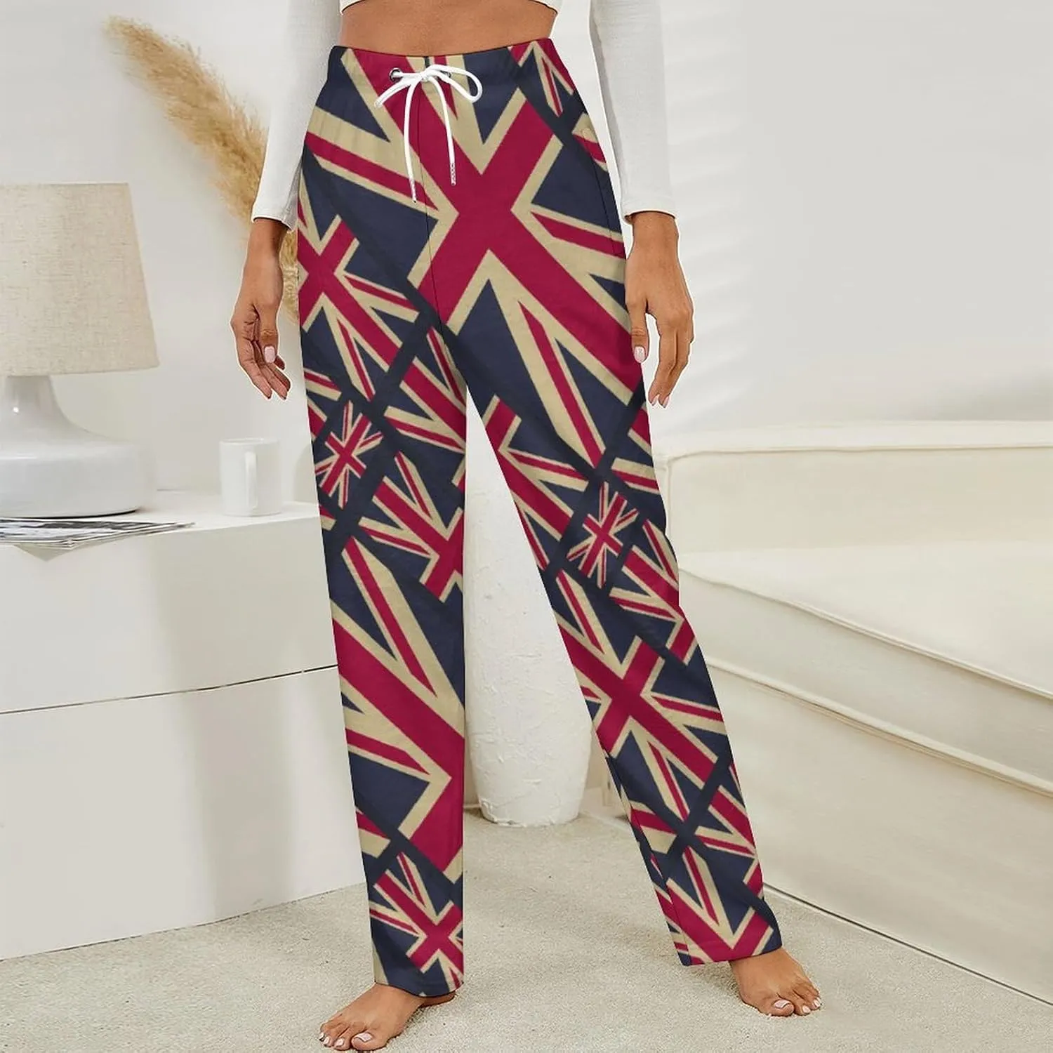 UK Flag Pattern Great Britain Flag Women's Flannel Pajama Pants Fleece Lounge Sleep Bottoms PJ