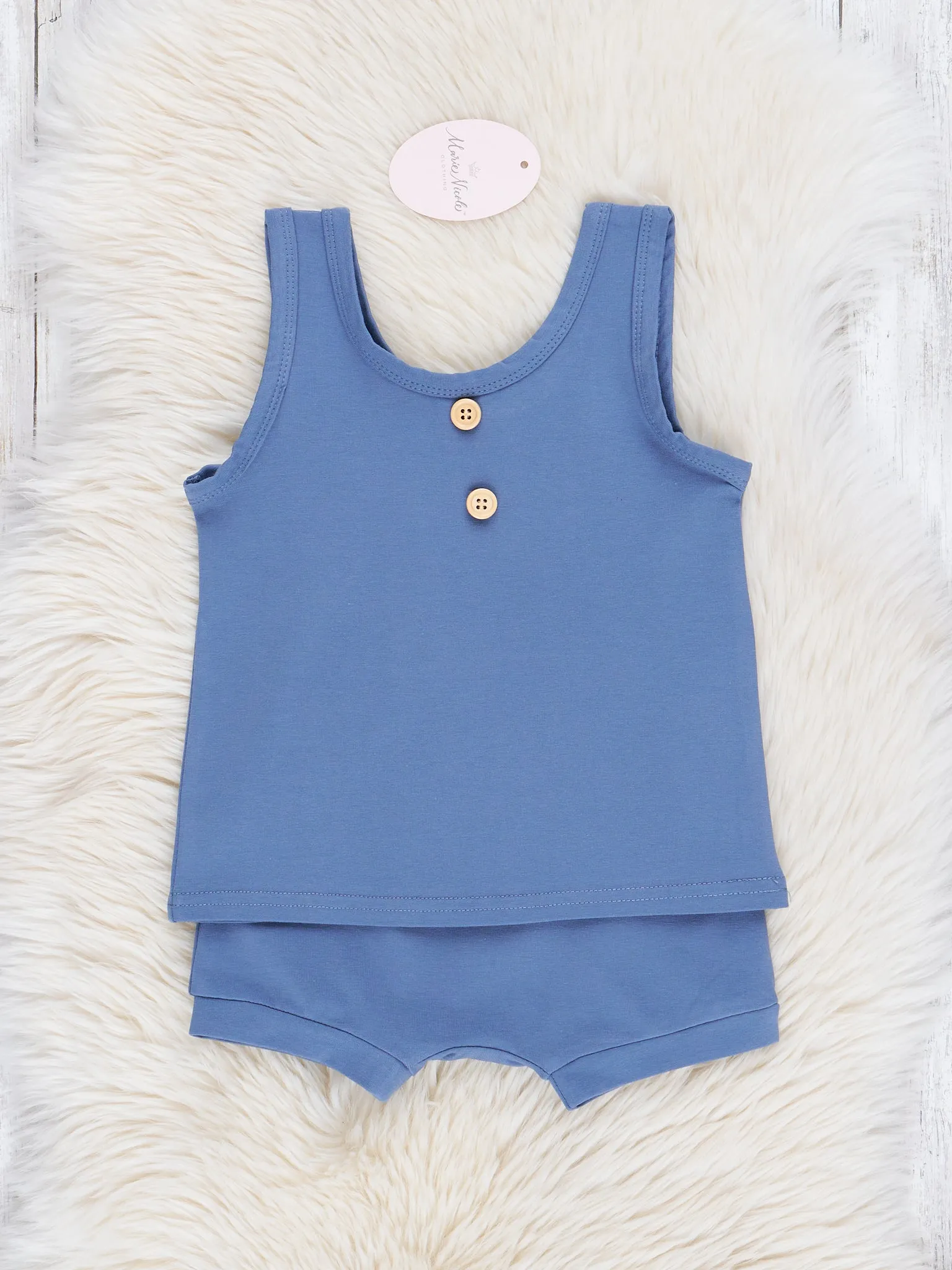 Unisex Cotton Tank & Shorts Outfit - Mediterranean Blue