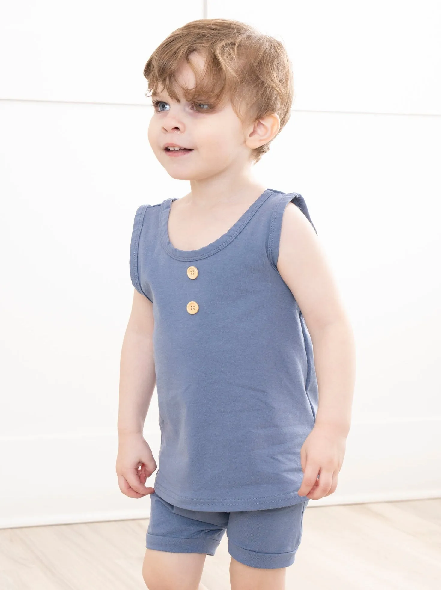 Unisex Cotton Tank & Shorts Outfit - Mediterranean Blue