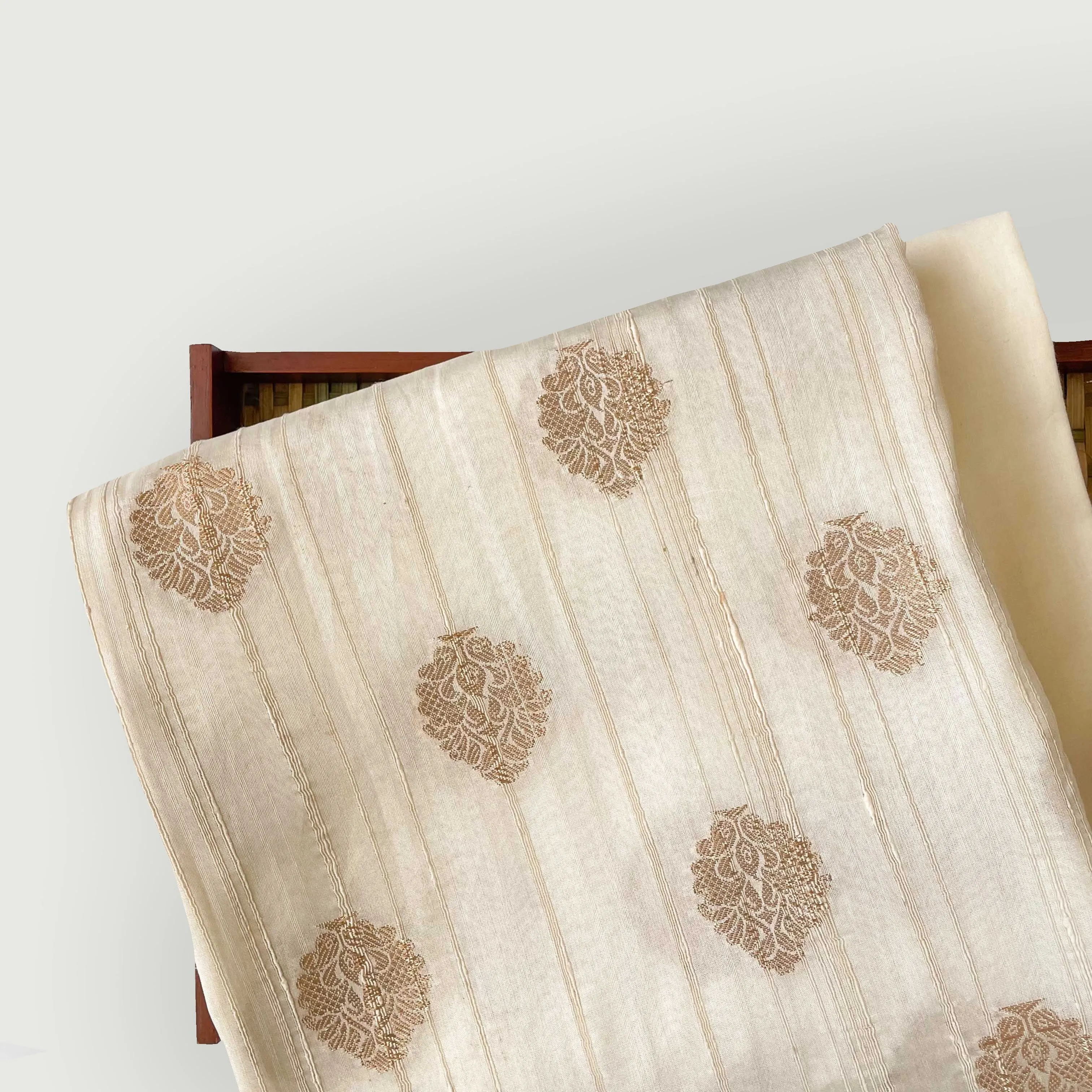 Unisex Floral Beige | Woven Tussar Silk Kurta Fabric (3 Meters) | And Cotton Pyjama (2.5 Meters) | Unstitched Combo Set