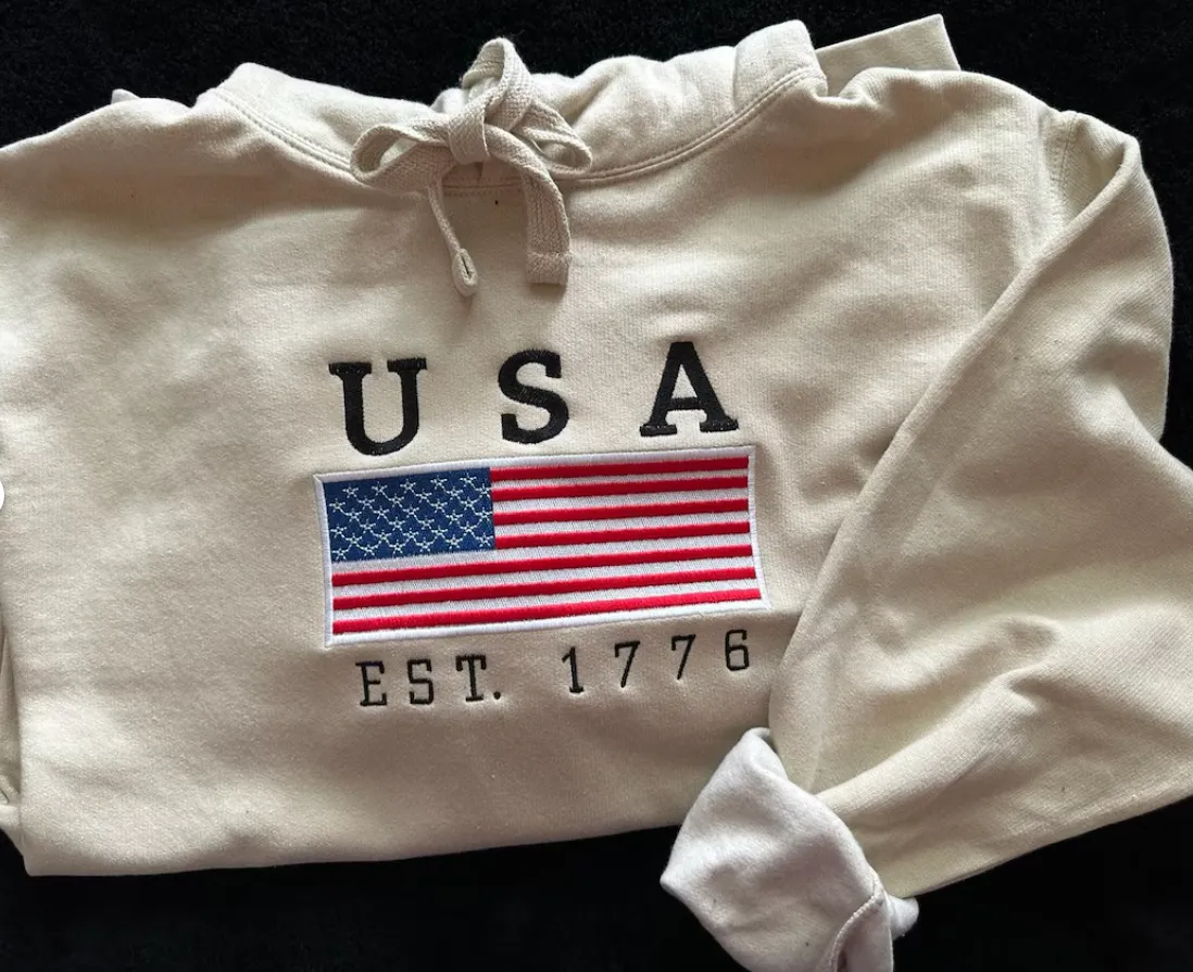 USA Embroidery Sweatshirt; Custom Embroidered Sweatshirt; Patriotic Embroidered Sweatshirt; 4th of July Sweater, US Flag Sweatshirt
