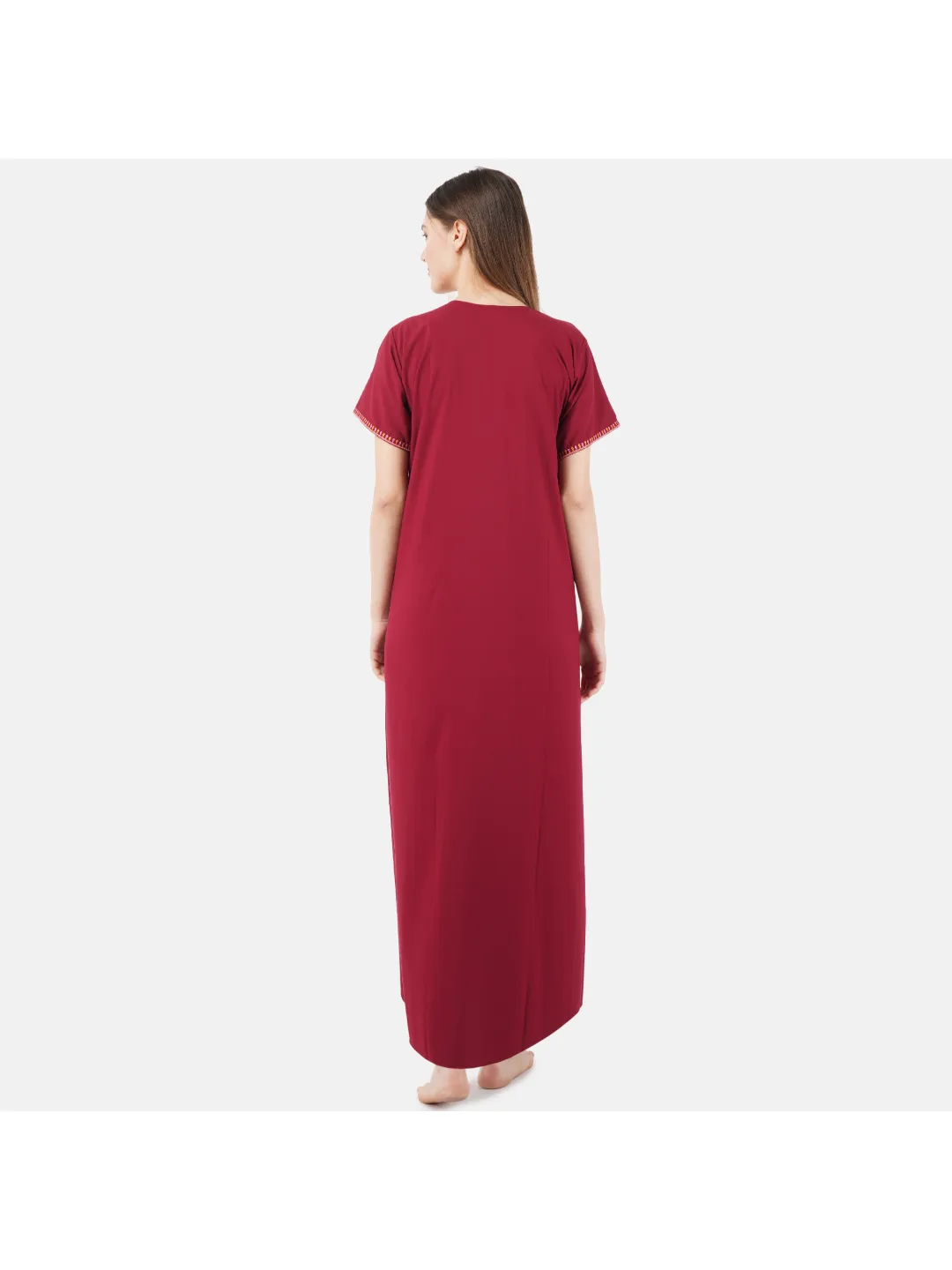 V-shaped Embroidery Night Gown