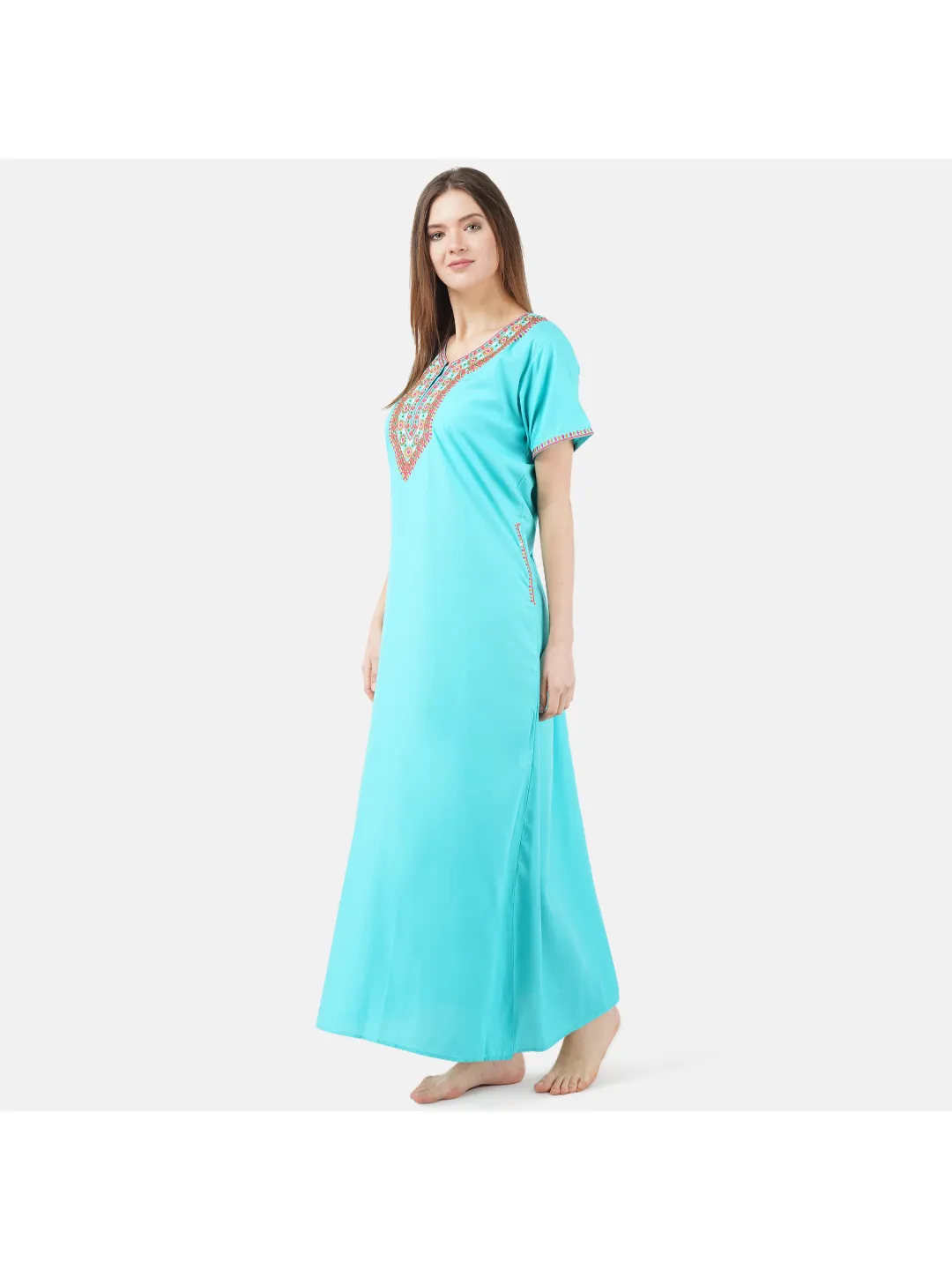 V-shaped Embroidery Night Gown