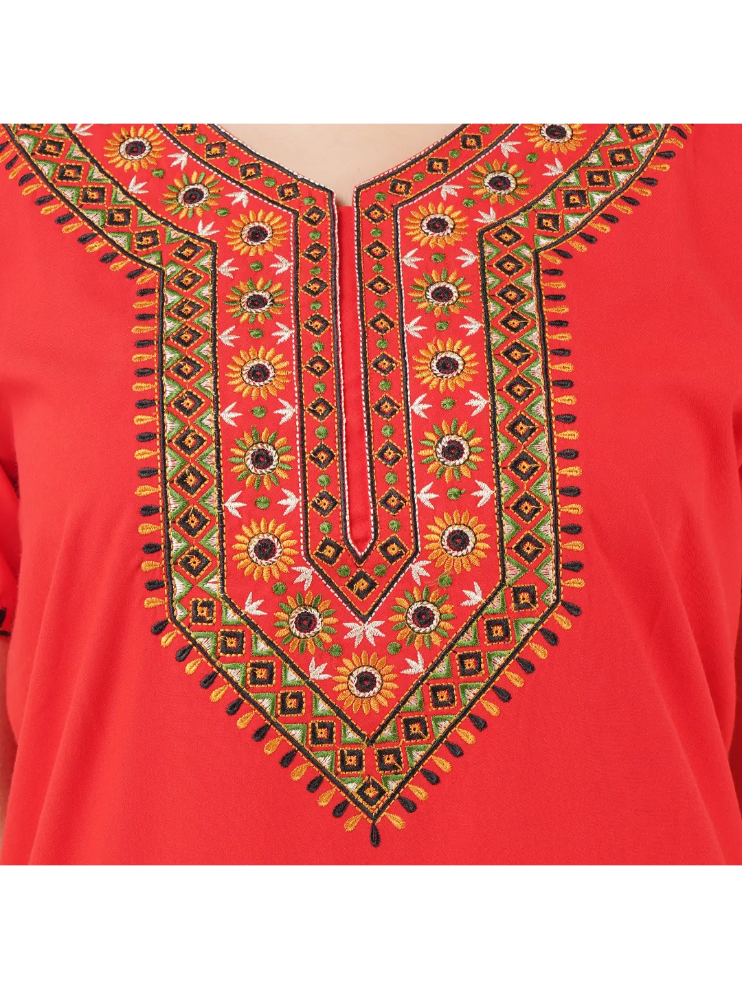 V-shaped Embroidery Night Gown