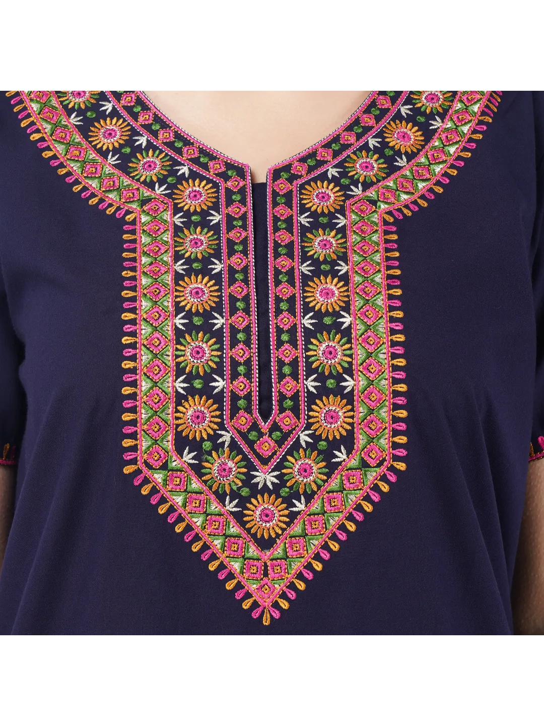 V-shaped Embroidery Night Gown