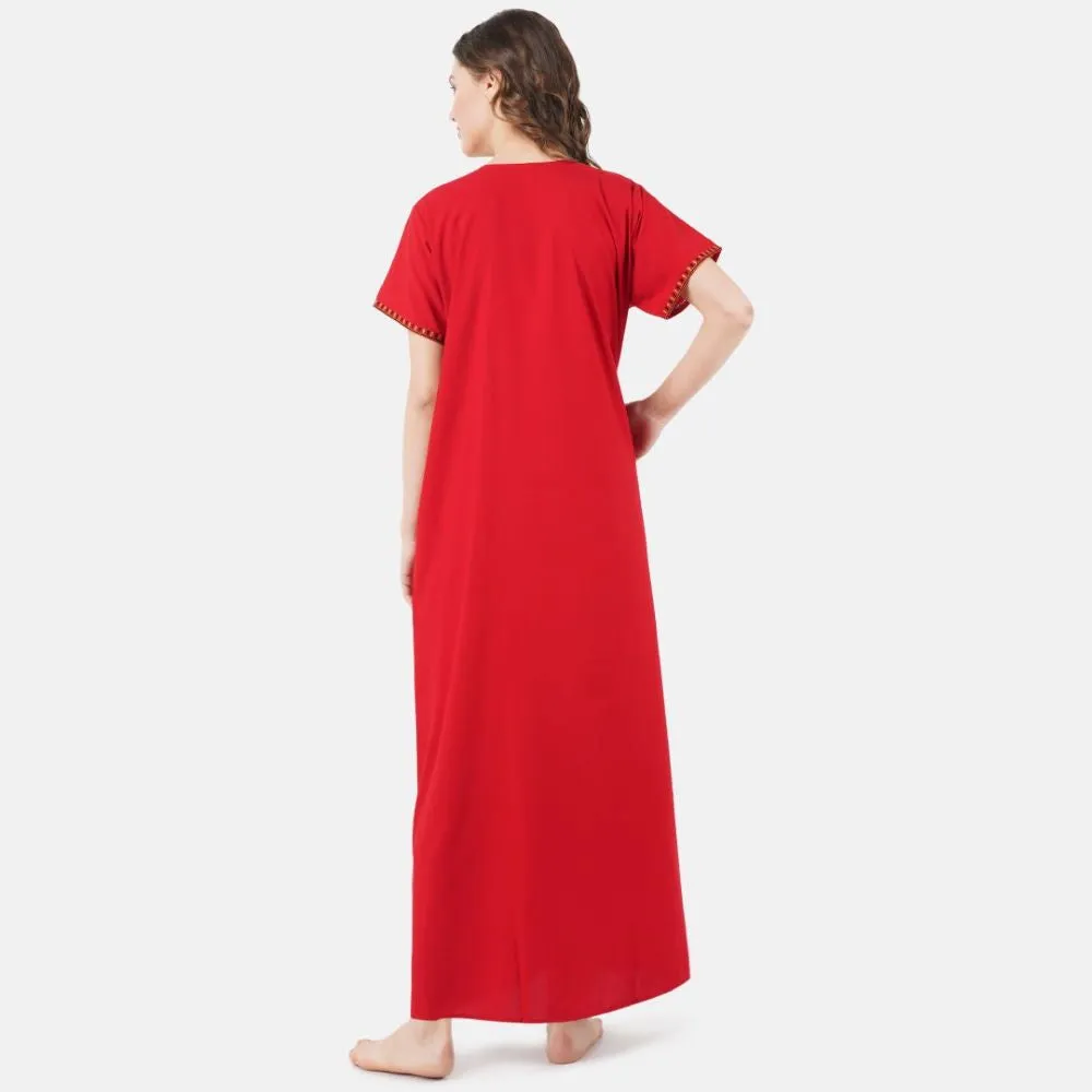 V-shaped Embroidery Night Gown