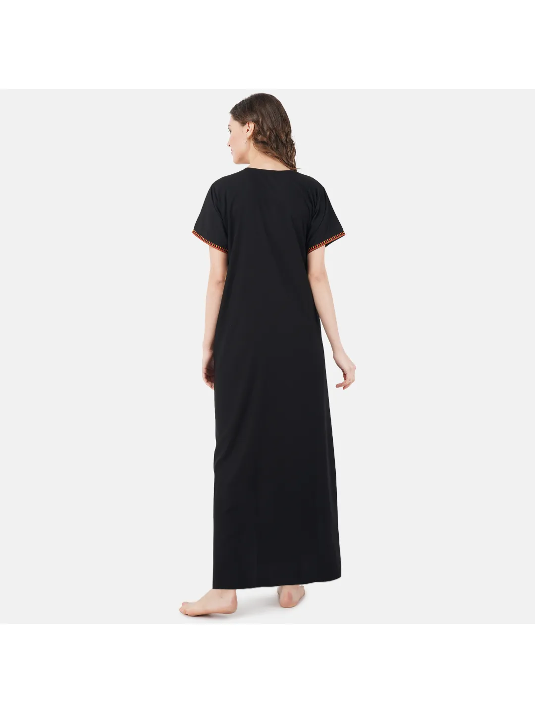 V-shaped Embroidery Night Gown