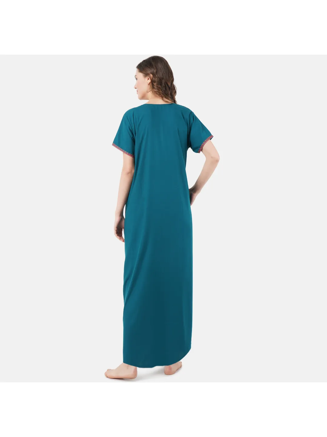 V-shaped Embroidery Night Gown