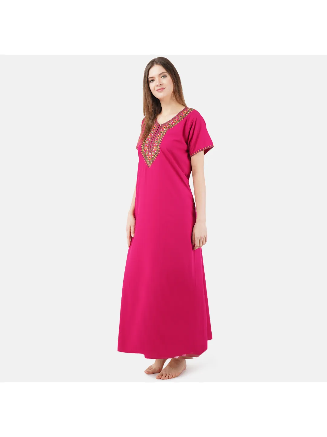 V-shaped Embroidery Night Gown