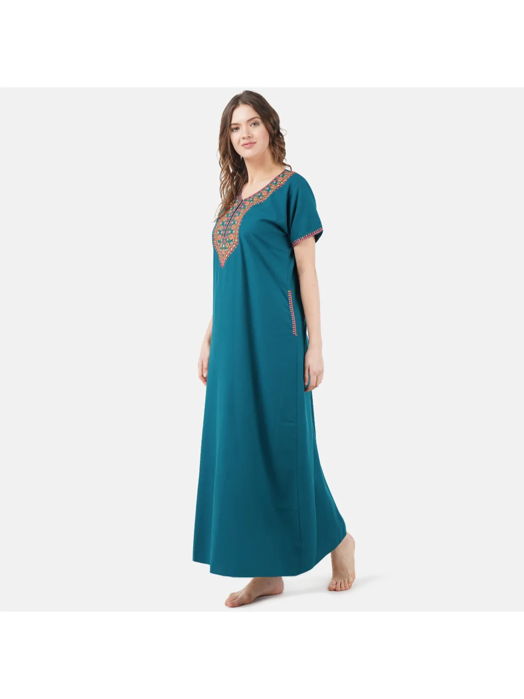 V-shaped Embroidery Night Gown