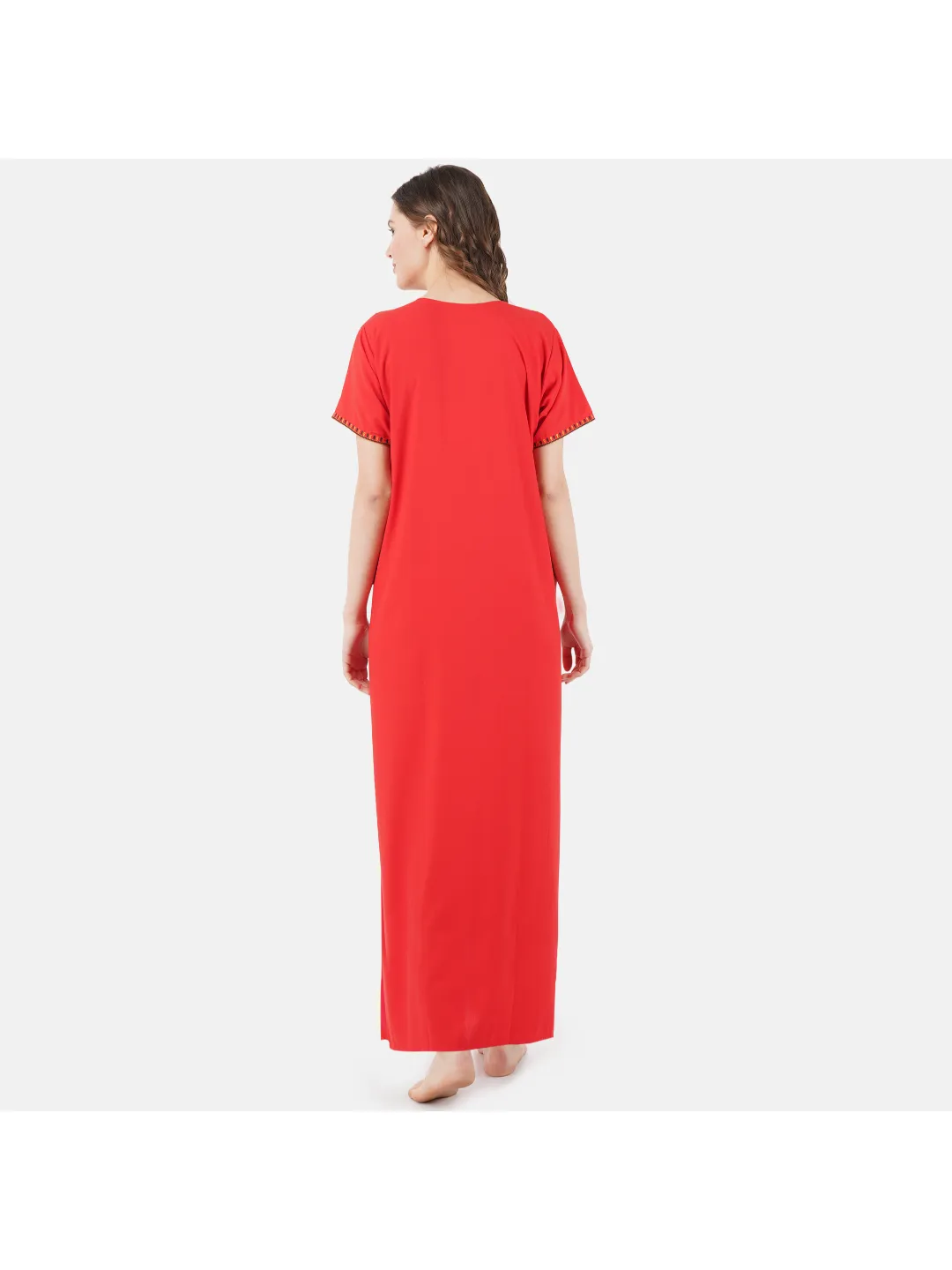 V-shaped Embroidery Night Gown