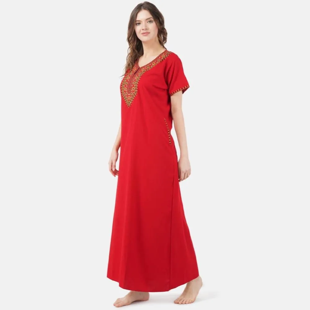 V-shaped Embroidery Night Gown