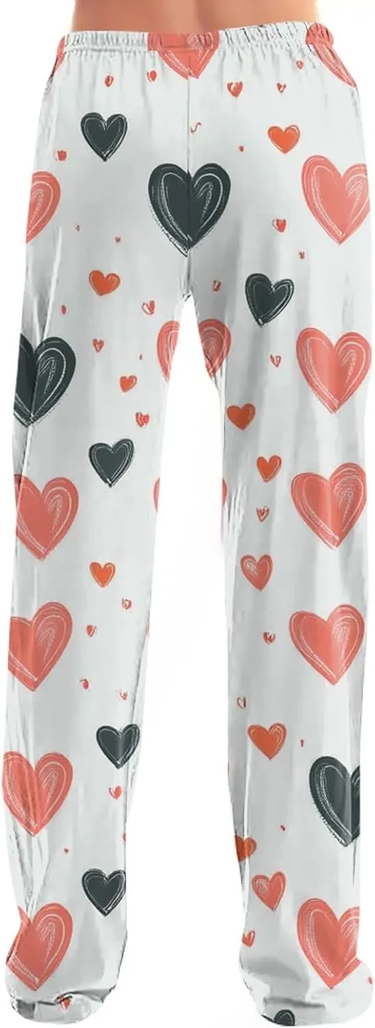 Valentines Day Pajamas Wide Leg Sleep Bottom Elastic Waist Relaxed Fit Love Heart Comfy Long Pj Pajama Pants Holiday