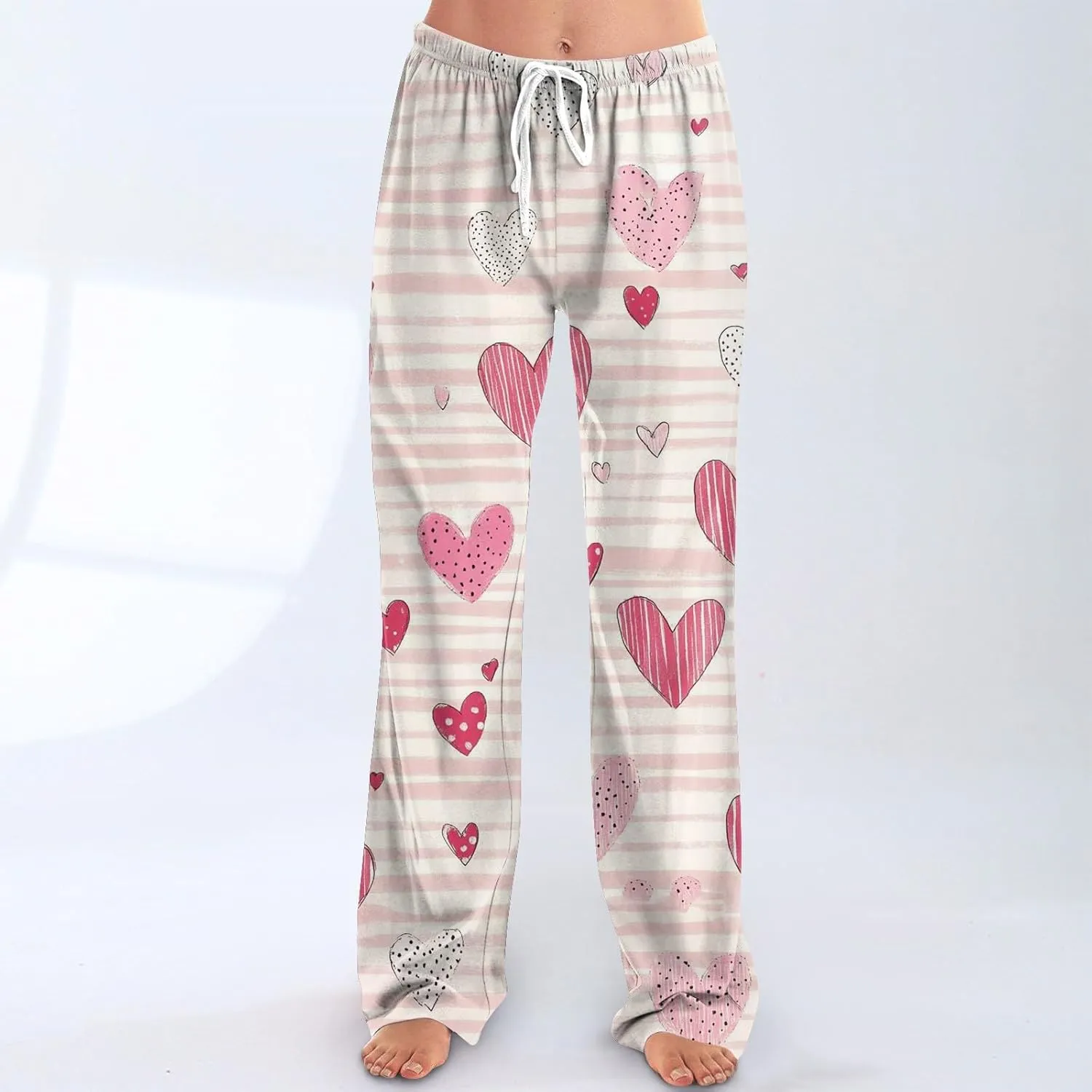 Valentines Day Pajamas Wide Leg Sleep Bottom Elastic Waist Relaxed Fit Love Heart Comfy Long Pj Pajama Pants Holiday