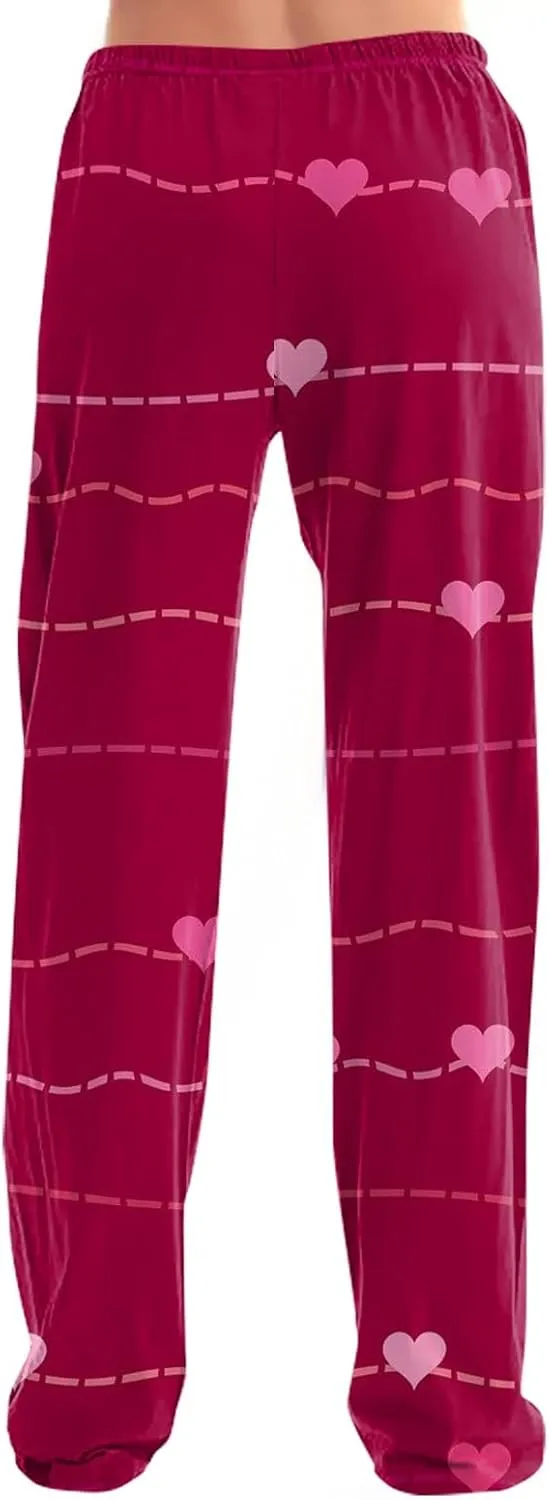 Valentines Day Pajamas Wide Leg Sleep Bottom Elastic Waist Relaxed Fit Love Heart Comfy Long Pj Pajama Pants Holiday