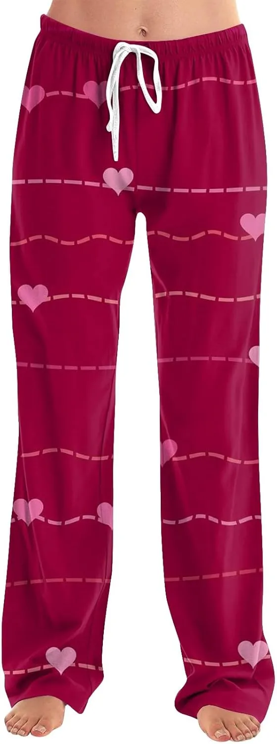 Valentines Day Pajamas Wide Leg Sleep Bottom Elastic Waist Relaxed Fit Love Heart Comfy Long Pj Pajama Pants Holiday