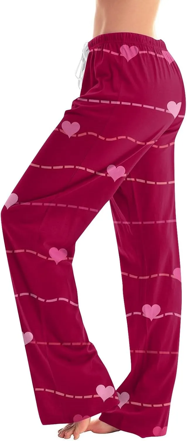 Valentines Day Pajamas Wide Leg Sleep Bottom Elastic Waist Relaxed Fit Love Heart Comfy Long Pj Pajama Pants Holiday