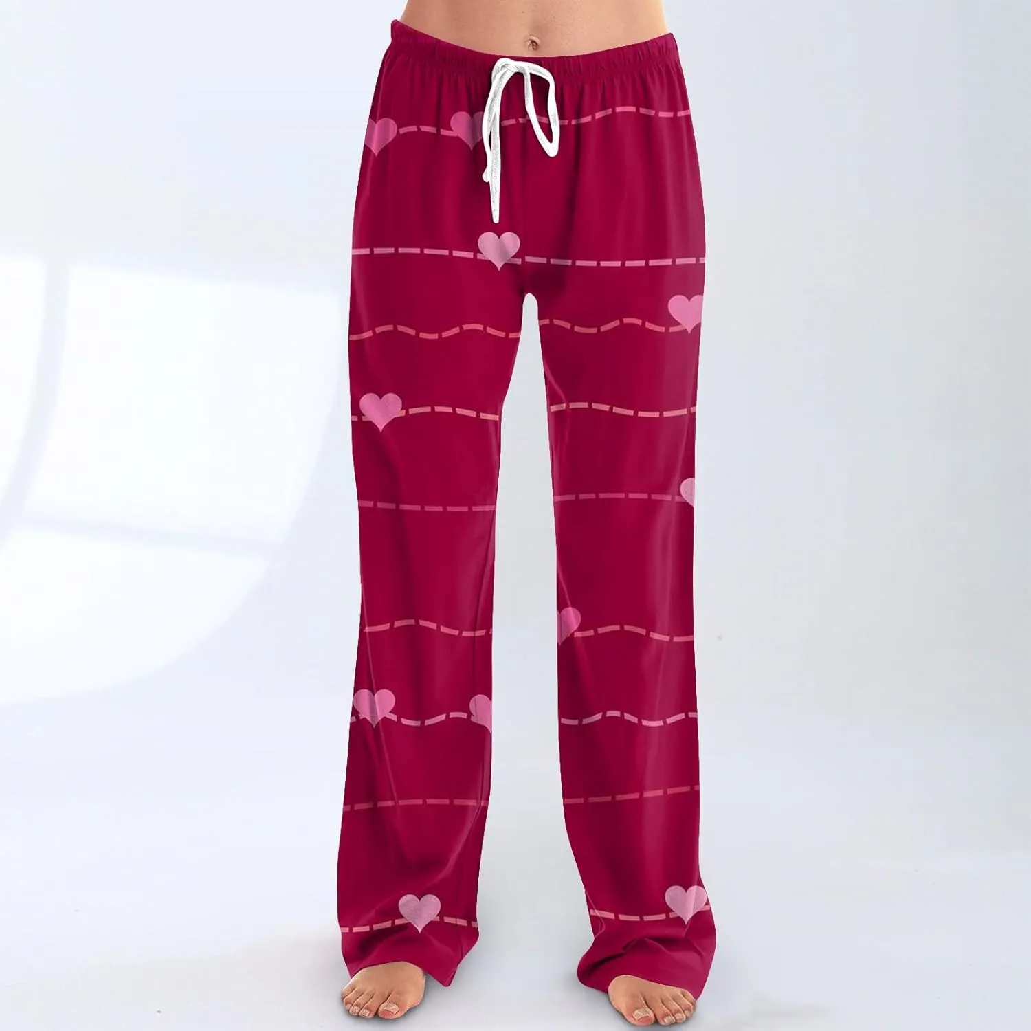 Valentines Day Pajamas Wide Leg Sleep Bottom Elastic Waist Relaxed Fit Love Heart Comfy Long Pj Pajama Pants Holiday