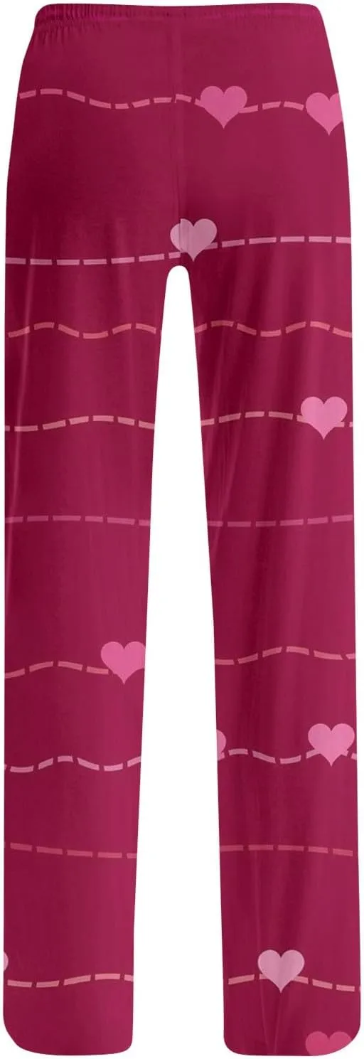 Valentines Day Pajamas Wide Leg Sleep Bottom Elastic Waist Relaxed Fit Love Heart Comfy Long Pj Pajama Pants Holiday