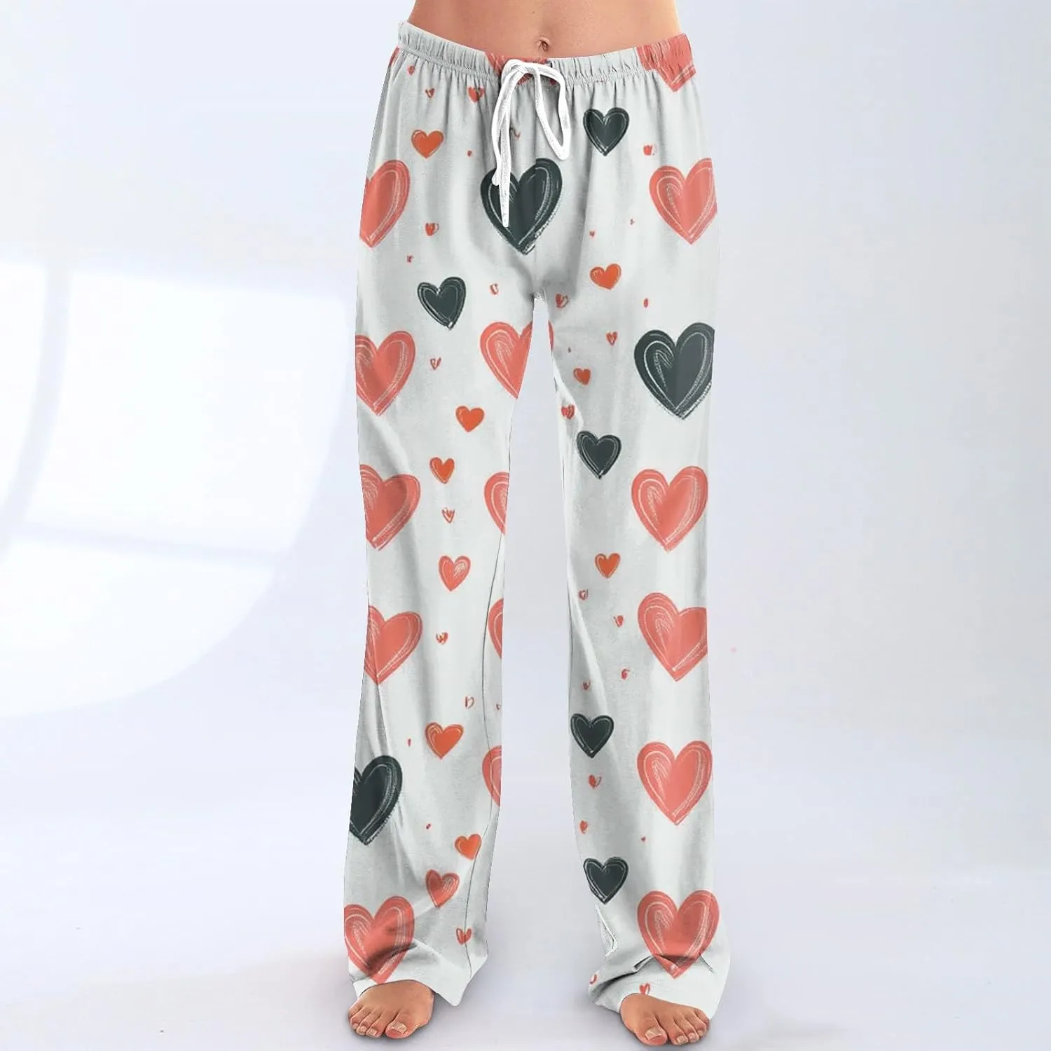 Valentines Day Pajamas Wide Leg Sleep Bottom Elastic Waist Relaxed Fit Love Heart Comfy Long Pj Pajama Pants Holiday