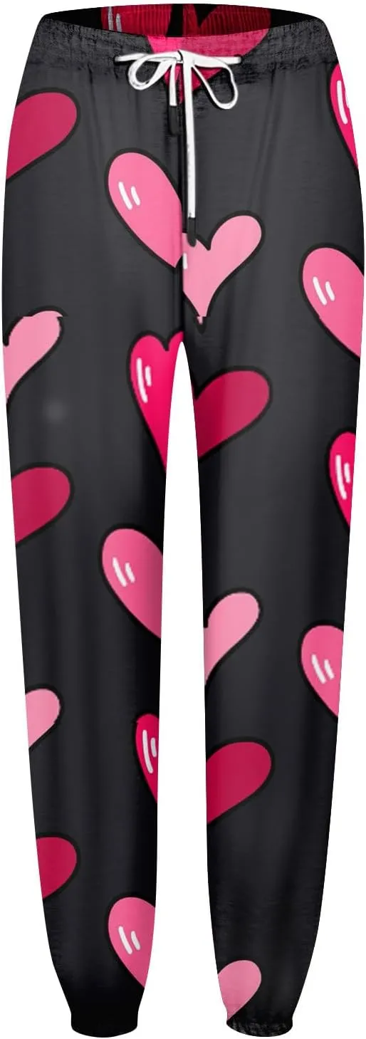 Valentines Day Pants Women Drawstring High Waisted Lounge Joggers with Pockets Heart Pj Elastic Baggy Sweatpants