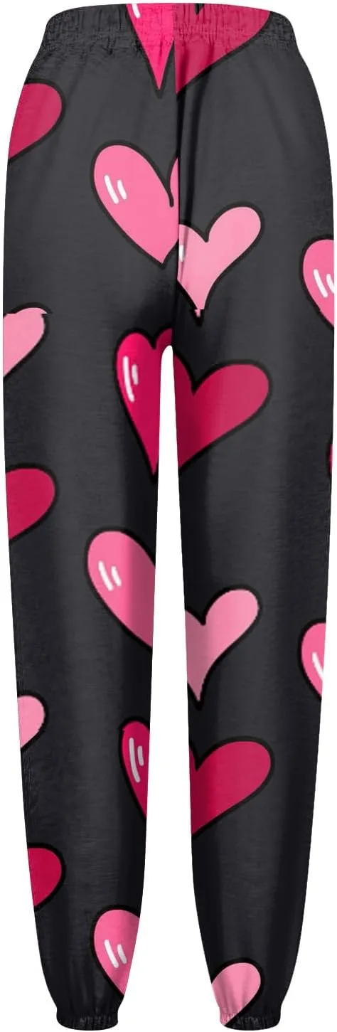Valentines Day Pants Women Drawstring High Waisted Lounge Joggers with Pockets Heart Pj Elastic Baggy Sweatpants