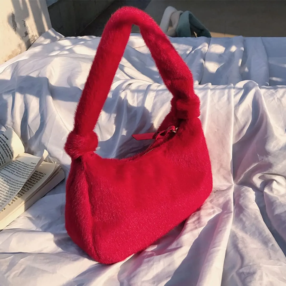 VALICLUD 2 x Handbag for Girls and Women, Artistic Shoulder Bag, Evening Bag, Casual Tote Bag and One for Bags, Underarm Purses, Furry Shoulder Bag, Handbag, Hobo