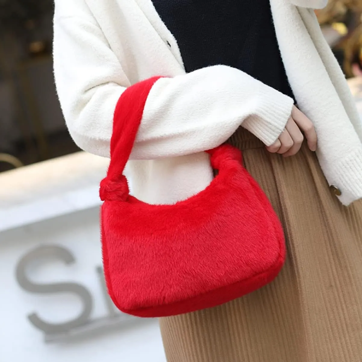 VALICLUD 2 x Handbag for Girls and Women, Artistic Shoulder Bag, Evening Bag, Casual Tote Bag and One for Bags, Underarm Purses, Furry Shoulder Bag, Handbag, Hobo