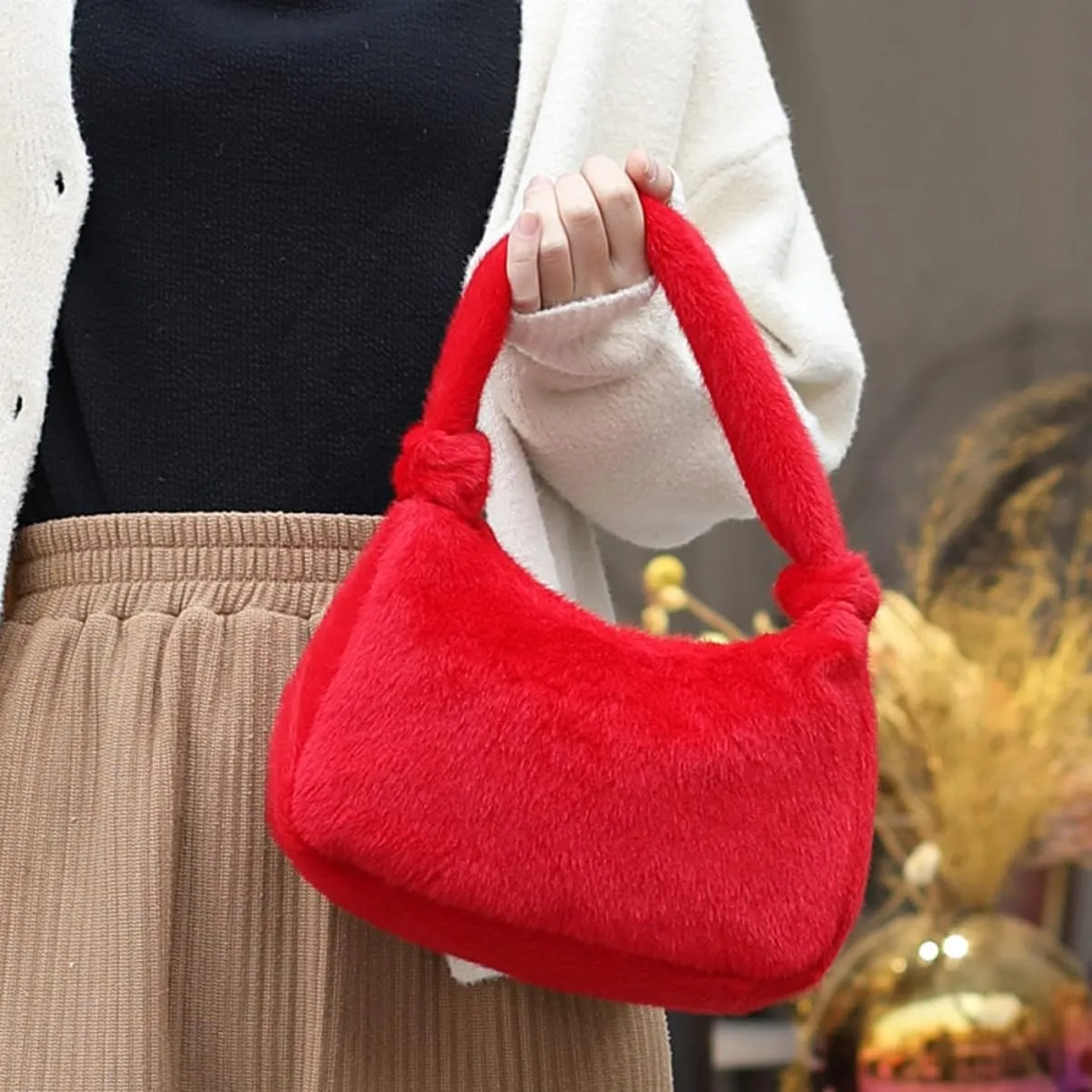 VALICLUD 2 x Handbag for Girls and Women, Artistic Shoulder Bag, Evening Bag, Casual Tote Bag and One for Bags, Underarm Purses, Furry Shoulder Bag, Handbag, Hobo