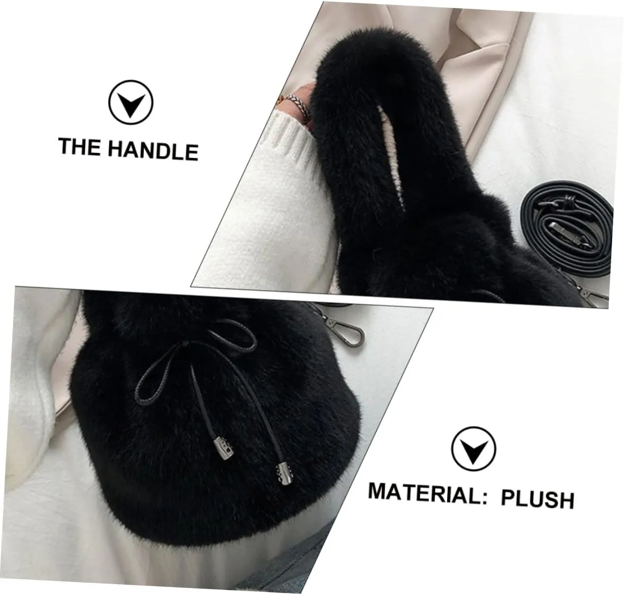 VALICLUD Body Slouchy Fluffy Autumn Handbag Travel Plush Bag Dating Large Black Bag Wrist Female School Bag Cross Adorable Winter Bucket Fur Simple Forearm