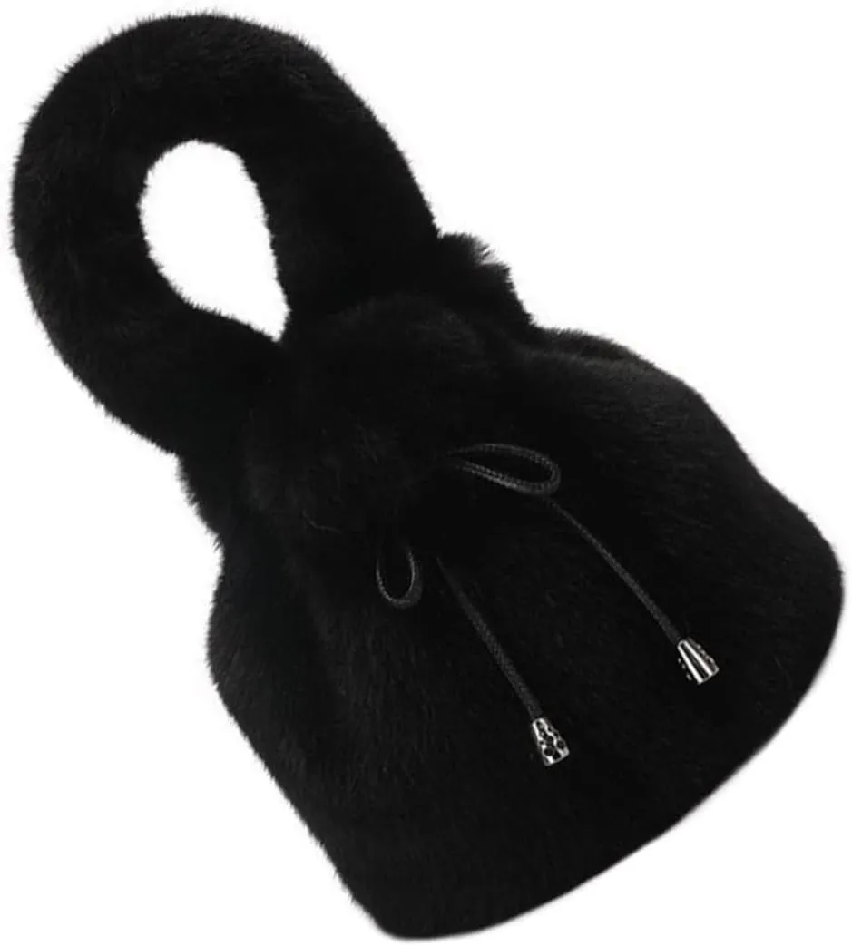 VALICLUD Body Slouchy Fluffy Autumn Handbag Travel Plush Bag Dating Large Black Bag Wrist Female School Bag Cross Adorable Winter Bucket Fur Simple Forearm