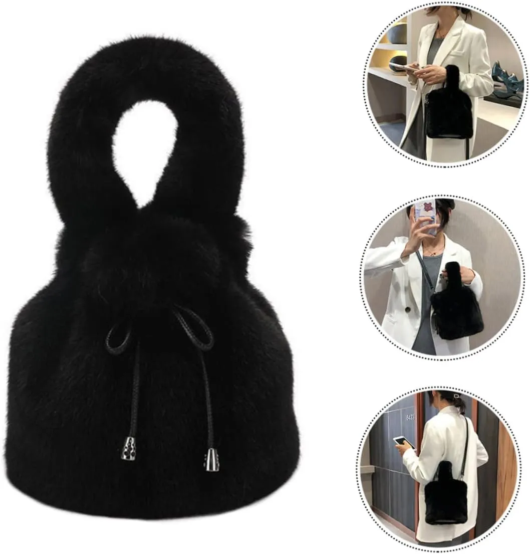 VALICLUD Body Slouchy Fluffy Autumn Handbag Travel Plush Bag Dating Large Black Bag Wrist Female School Bag Cross Adorable Winter Bucket Fur Simple Forearm