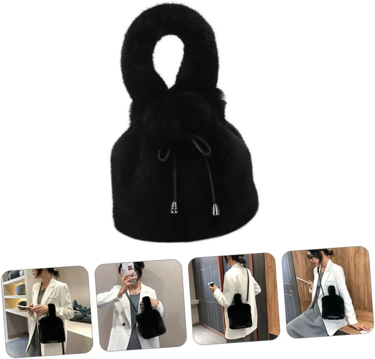 VALICLUD Body Slouchy Fluffy Autumn Handbag Travel Plush Bag Dating Large Black Bag Wrist Female School Bag Cross Adorable Winter Bucket Fur Simple Forearm