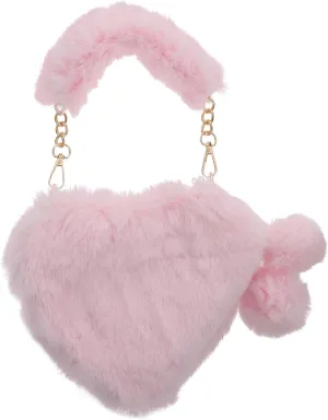 VALICLUD Love Bag Mini Shoulder Bag for Women Mini Purses for Women Plush Heart Bag Plush Bag Handbag Fluffy Shoulder Bag Environmentally Friendly Fur Plush Pink